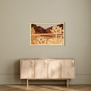 3D Wooden Lotus Flower Modern Wall Art 80x53
