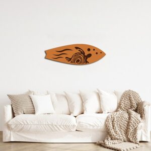 3D Wooden Surfboard with Turtle Art Modern Wall Décor 75x25