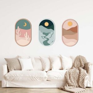 Set of 3 3D Wooden Boho Landscape Wall Art 50x30