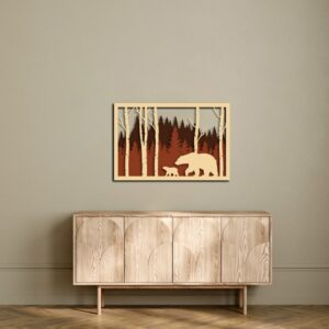 3D Wooden Forest Bears Modern Wall Art 60x40