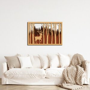3D Wooden Forest Deer Modern Wall Art 60x40
