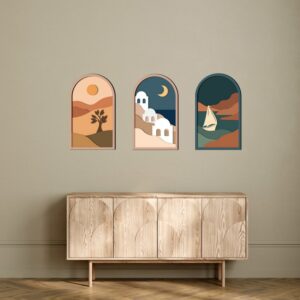 Set of 3 3D Wooden Mediterranean Coastal Village Wall Art 50x30