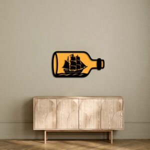 3D Wooden Ship in a Bottle Wall Art 60x30