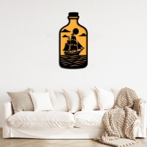 Modern Nautical Wall Decor – Horizon Ship in a Bottle 60x30