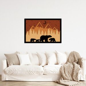 3D Wooden Bear Family Forest Wall Art 80x53