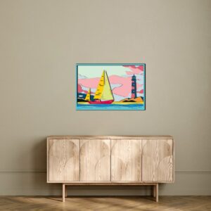 3D Colorful Sailboat Lighthouse Wall Art 60x40