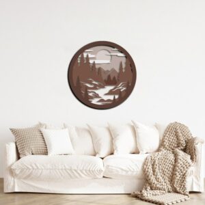 3D Mountain River Wooden Wall Art 60x60