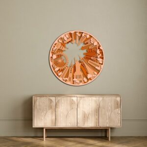 3D Circular City Skyline Wooden Wall Art 80x80
