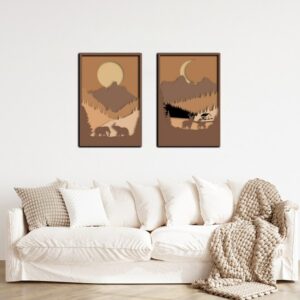 Duo Set 3D Mountain Animals Warm Nordic Wooden Wall Art 90x60