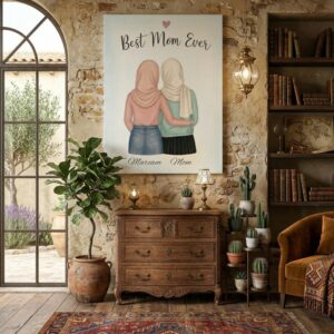 Best Mom Ever Hijab Daughter Printed Canvas Wall Art